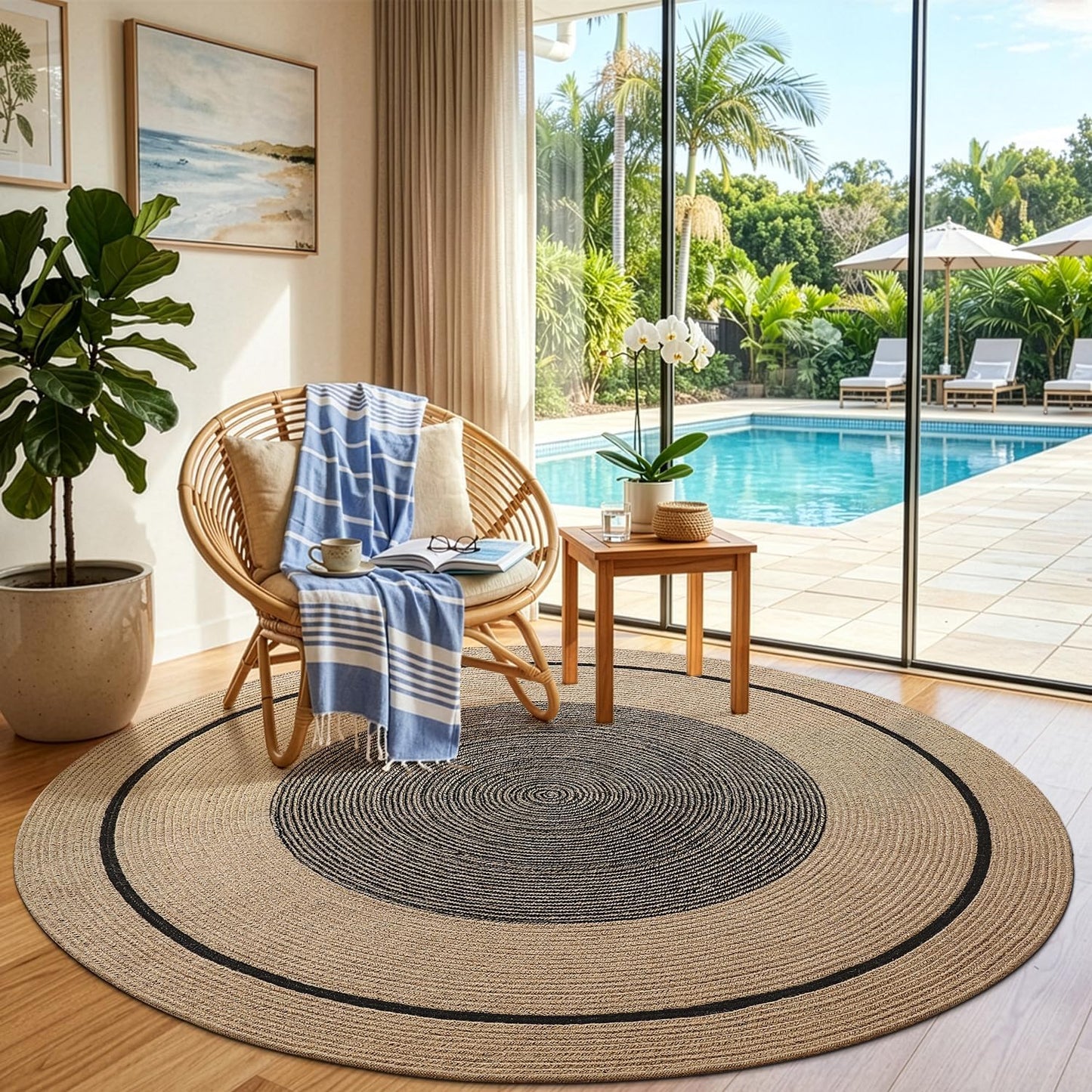 Alfombra redonda yute 4ft para sala comedor exterior