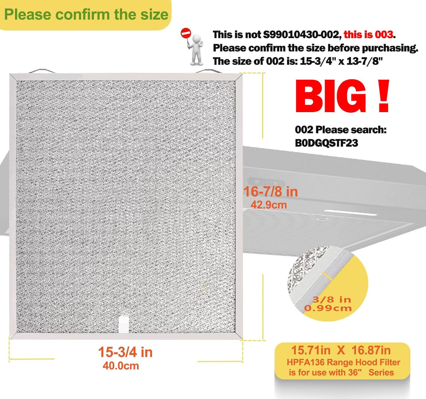 Filtro campana extractora Broan 16-7/8x15-3/4 2 Pzas