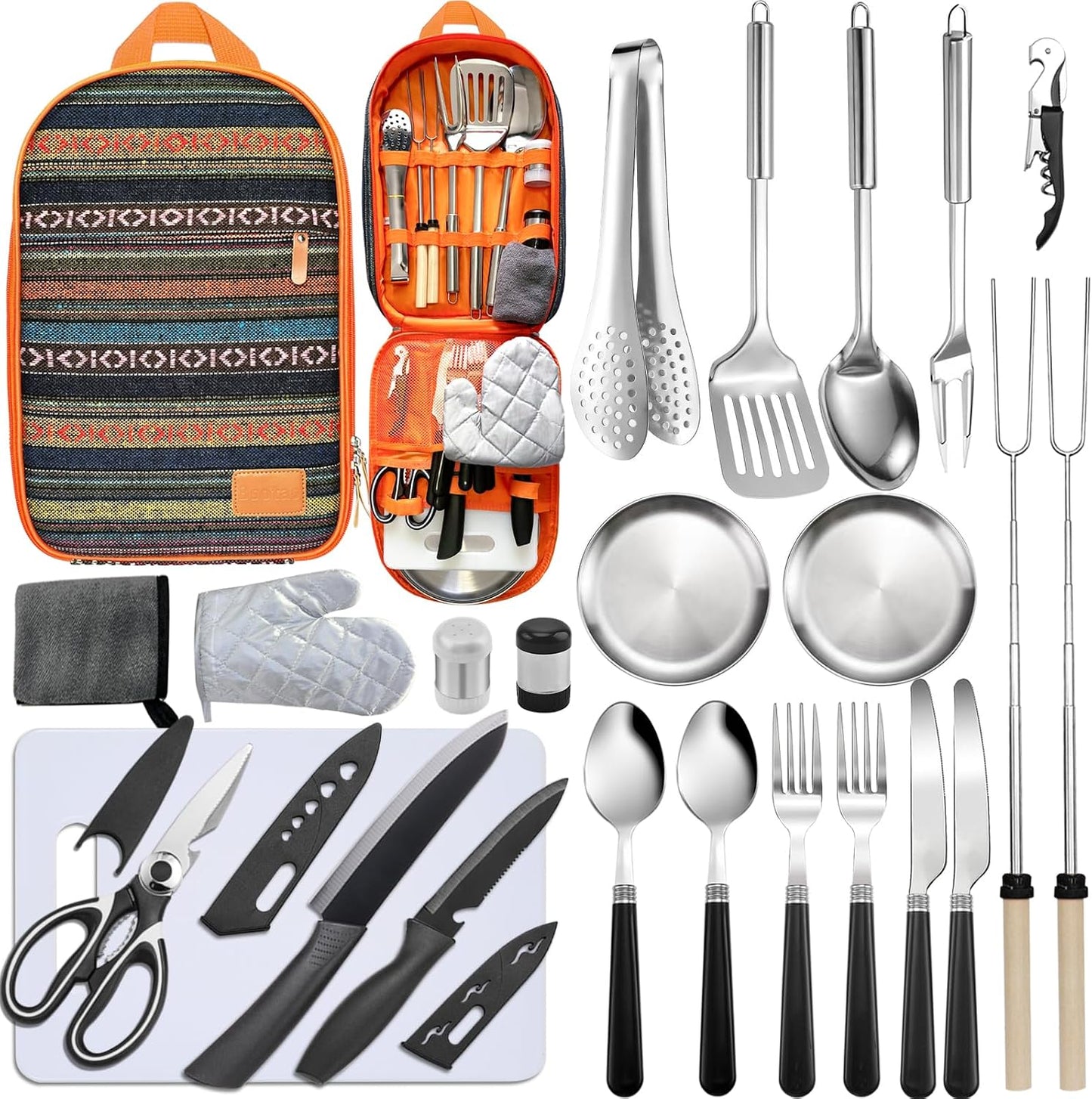 Set utensilios cocina campamento auto asar