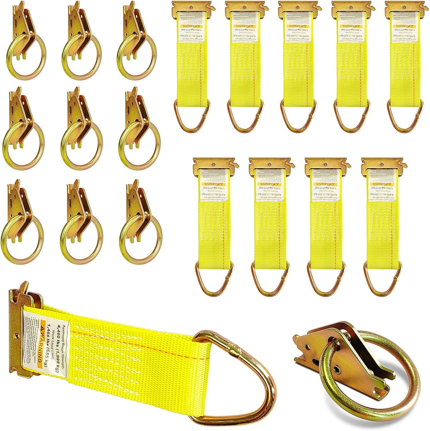 10 Anillas O E-Track y 10 Anclajes Cuerda 2x6" Acero Galv