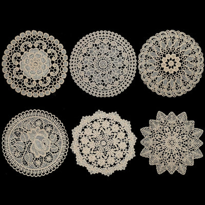 Doilies de encaje 6 pulgadas redondos hechos a mano para mesa