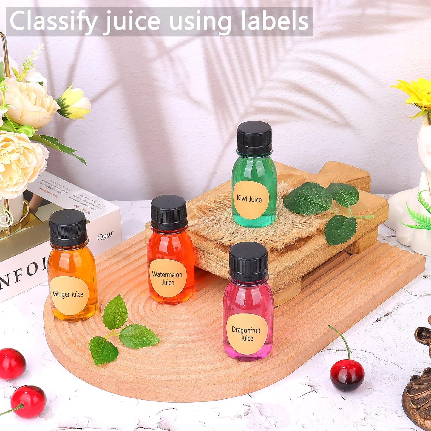 42 Botellas Plástico 2oz con Tapas Escala para Salsa Jengibre