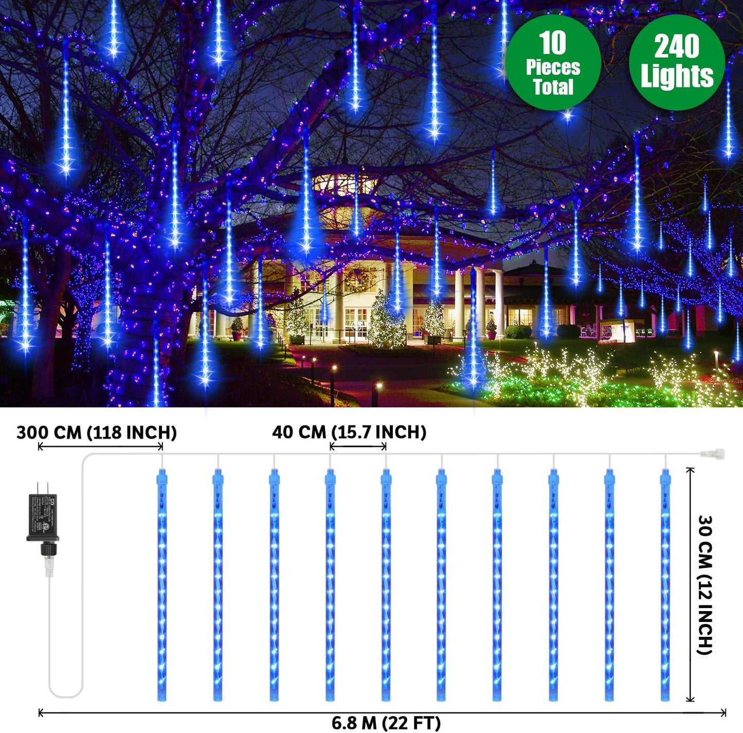 Luces Navidad al aire libre 12" LED 240 luces impermeable