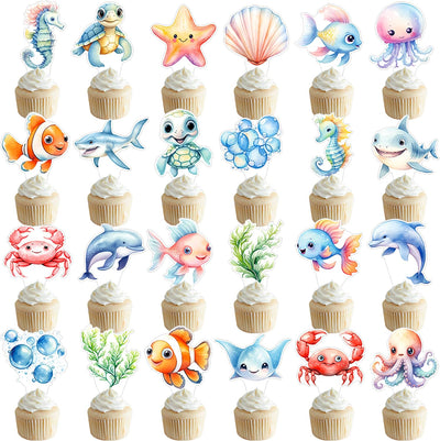 48 Adornos Cupcakes Animales Marinos Temática Mar