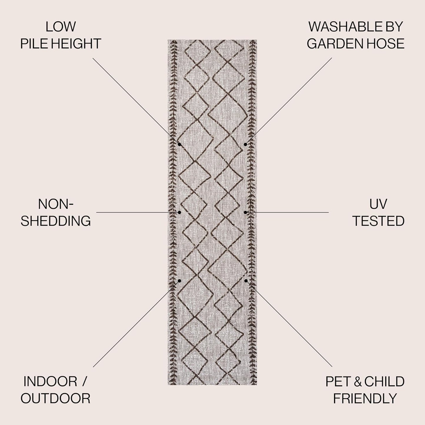 Alfombra tribal diamante 2x10ft beige/marrón patio