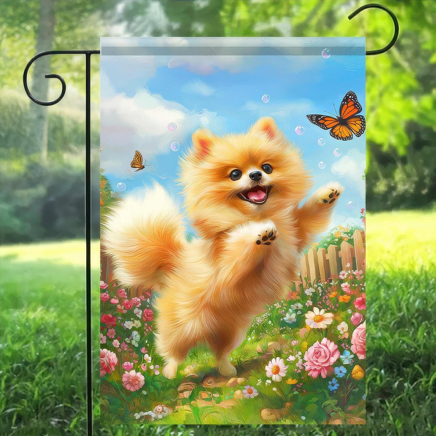 Bandera jardín doble cara 12x18pulg perro cachorro