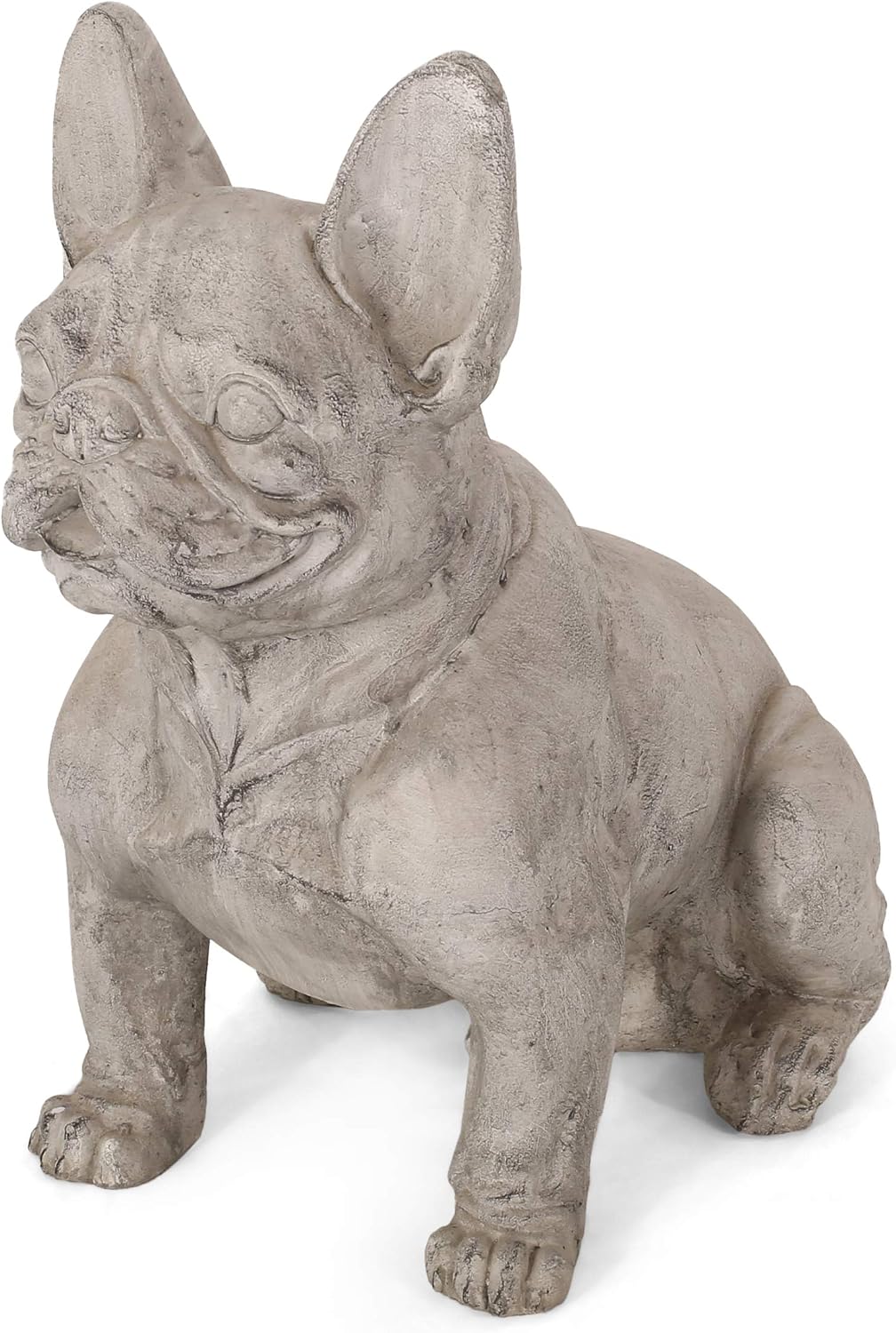 Estatua bulldog francés jardín color blanco y verde rústico