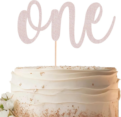 Decoración pastel purpurina oro rosa primer cumpleaños