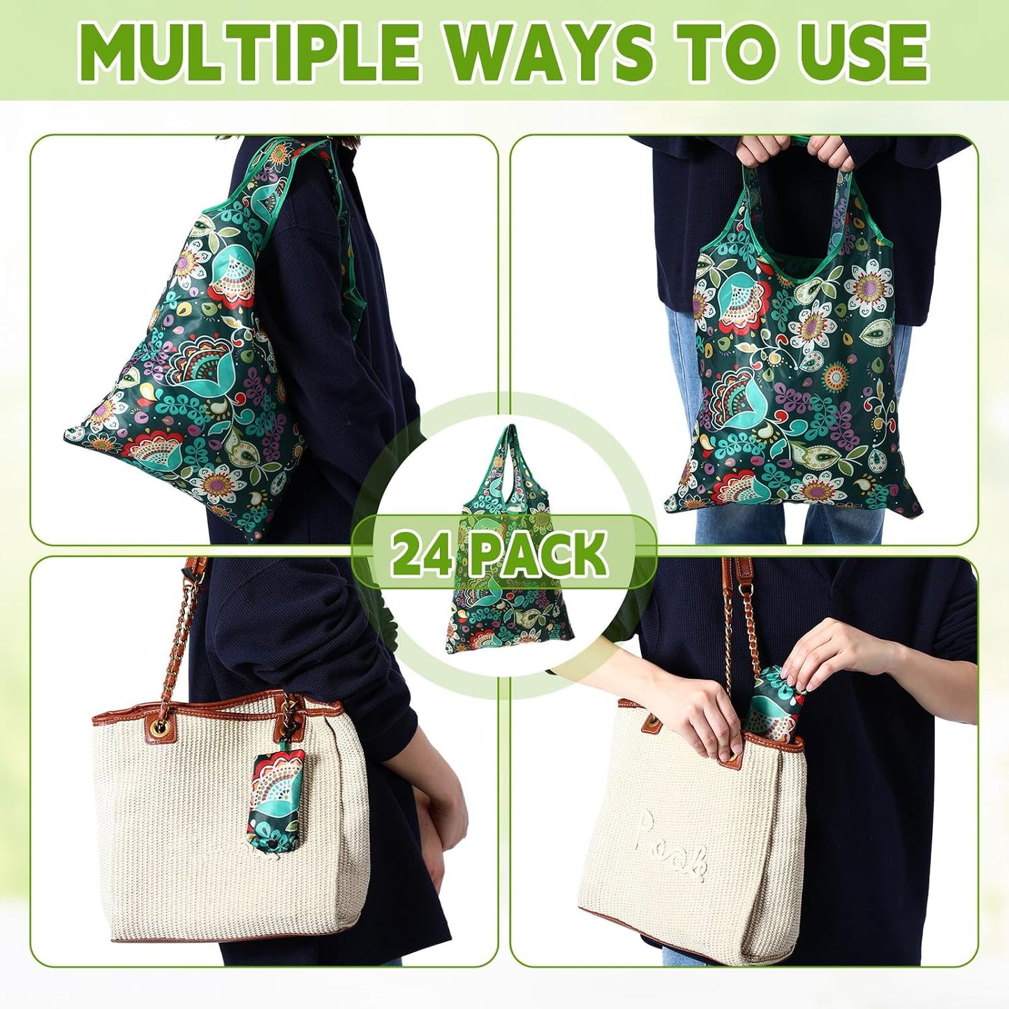 24 Bolsas Compras Plegables Reutiliz. para Viaje