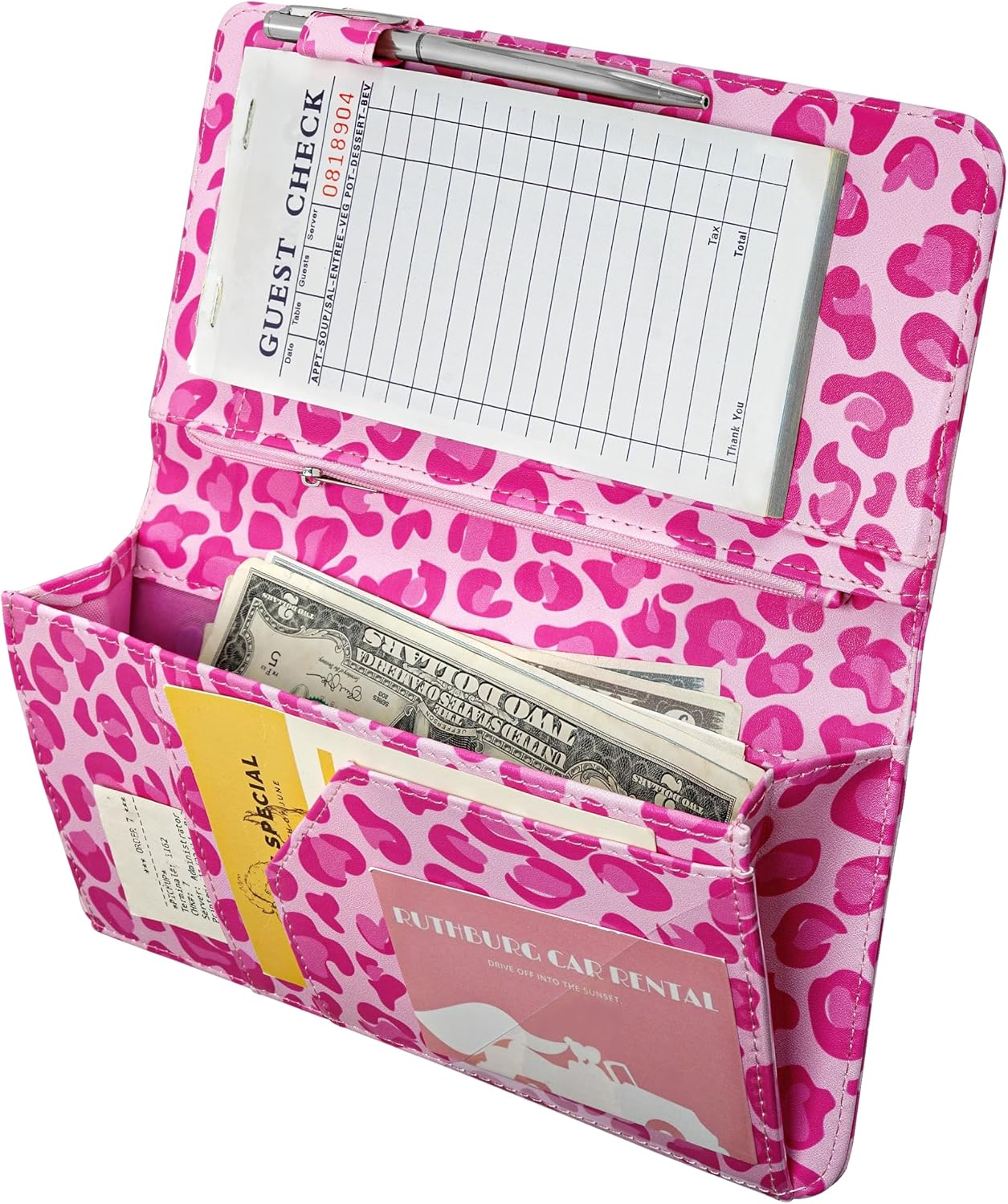 Porta-libreta magnética con bolsillo 13x23cm rosa leopardo