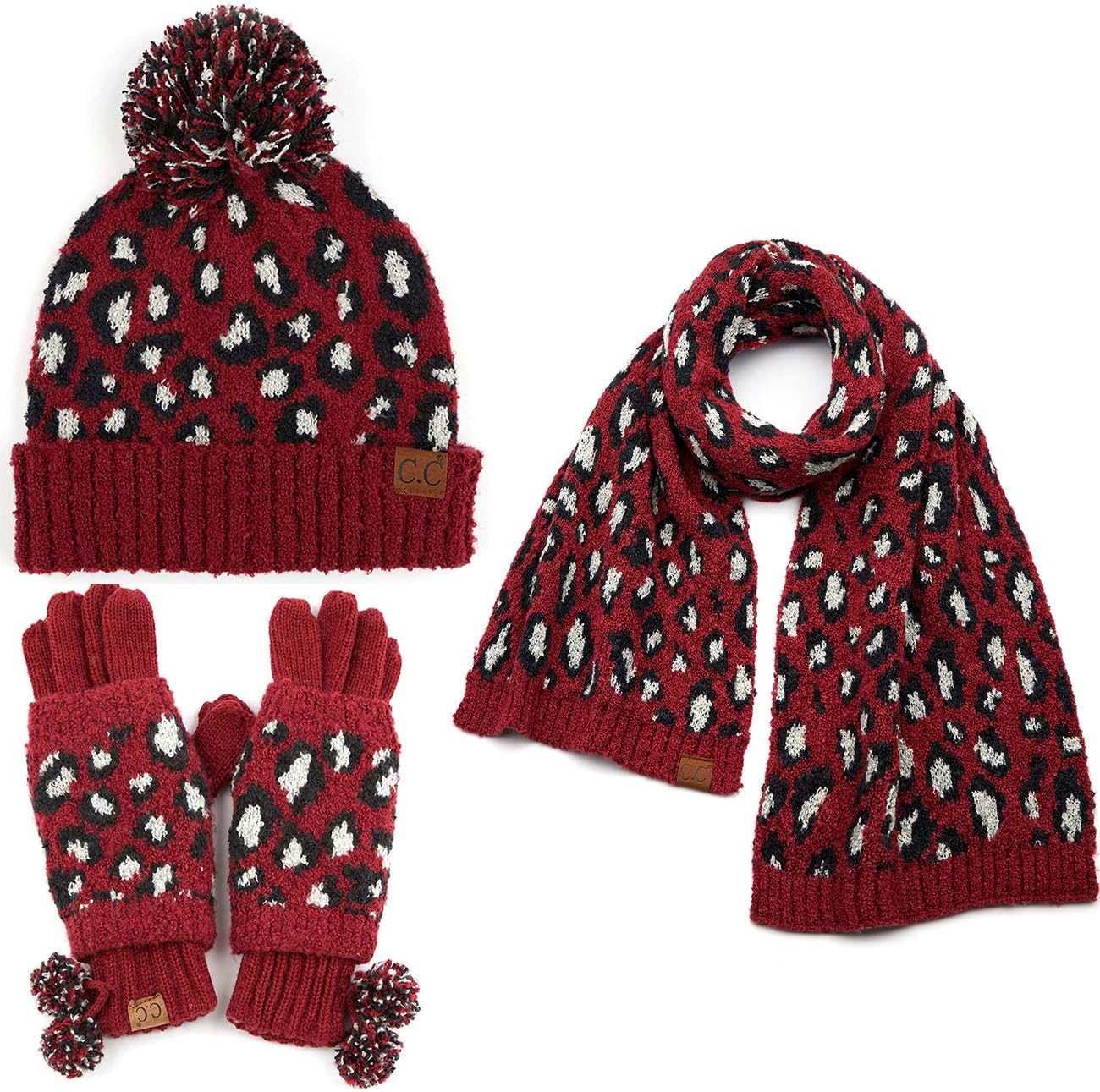 Set 3 Pzas Gorro Pompón Bufanda Guantes Trenzados Abrigados
