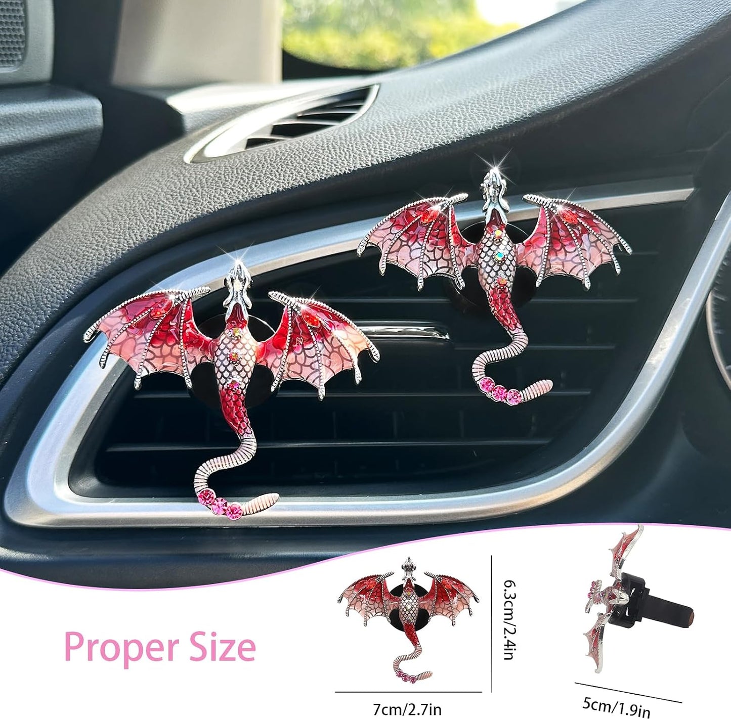 Clips ventilación dragón rojo brillante coche 2 pzas