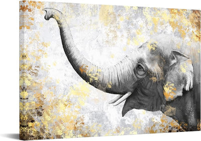 Lienzo moderno elefante dorado y gris 24x36pulg