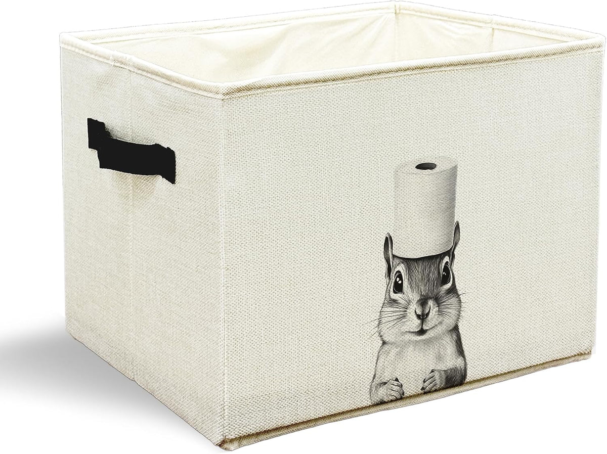 Caja almacenamiento ardilla baño tocador con asa blanco y negro