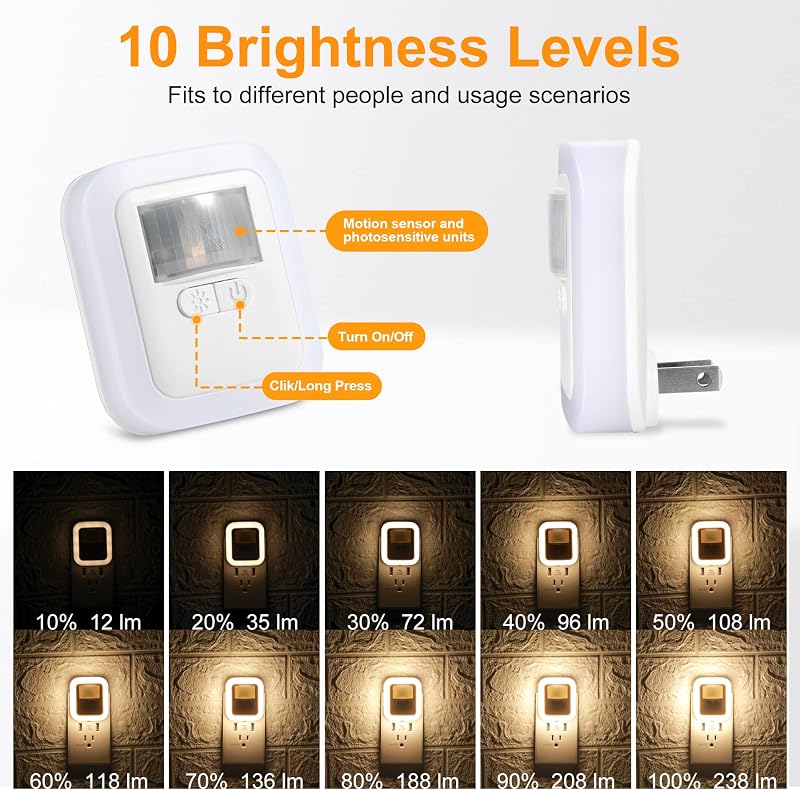 Luz nocturna LED enchufable 200lm sensor movimiento