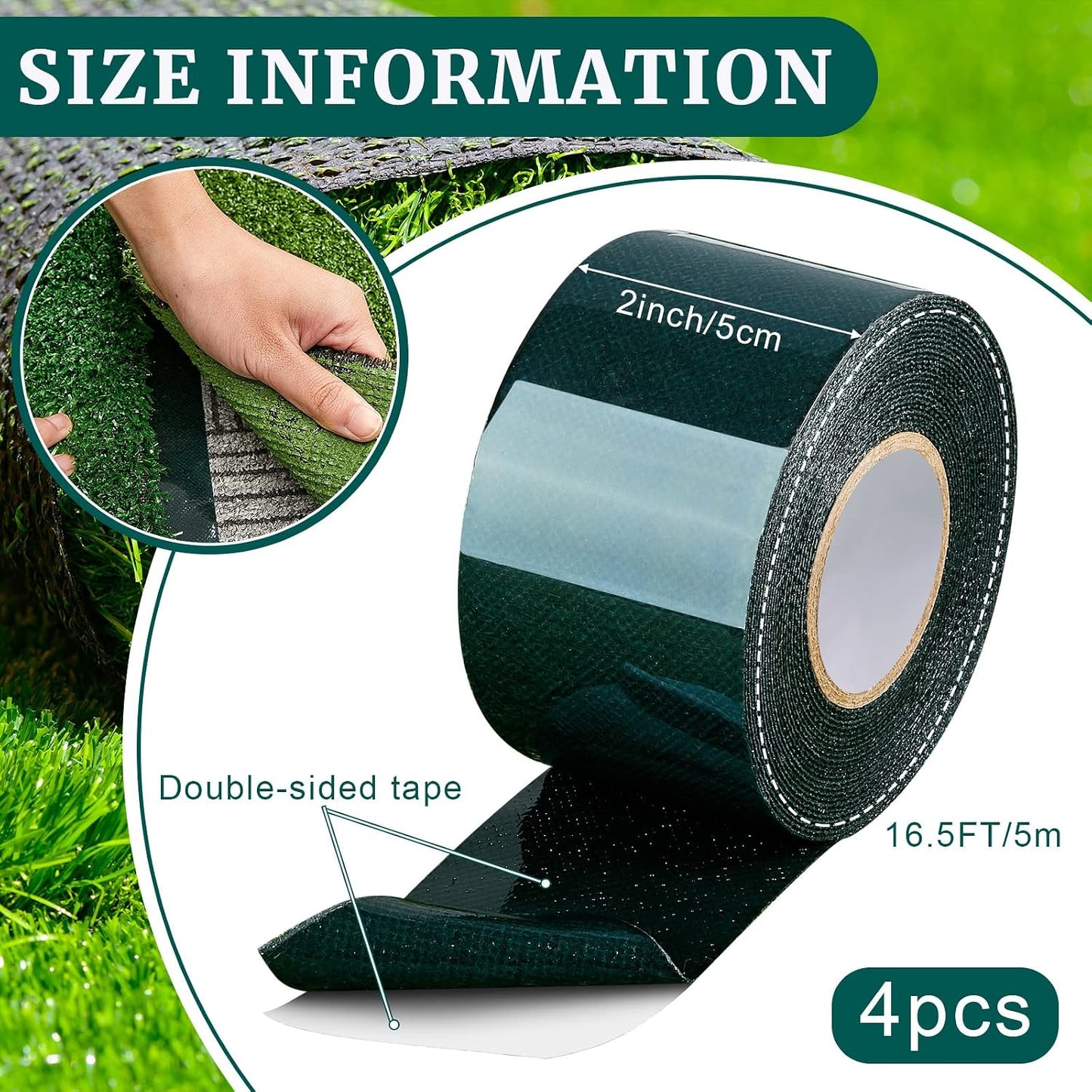 Cinta césped artificial doble cara 2pulg x16.5ft autoadhesiva