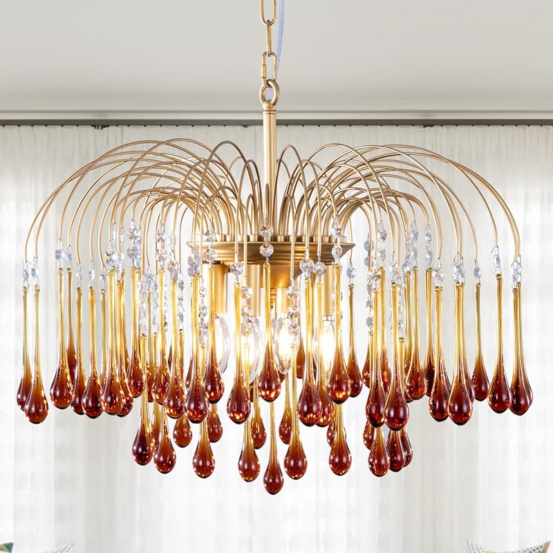 Candelabro cristal dorado moderno para comedor y sala