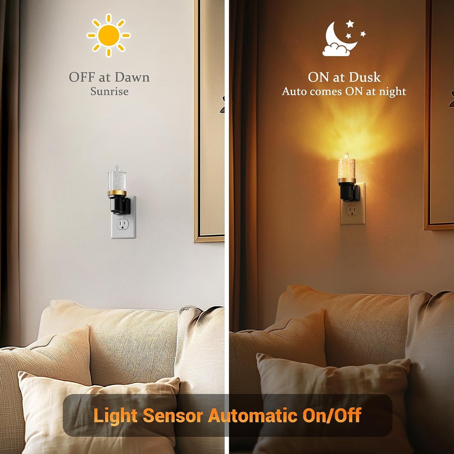 Luz nocturna LED forma vela enchufable pared sensor ajustable