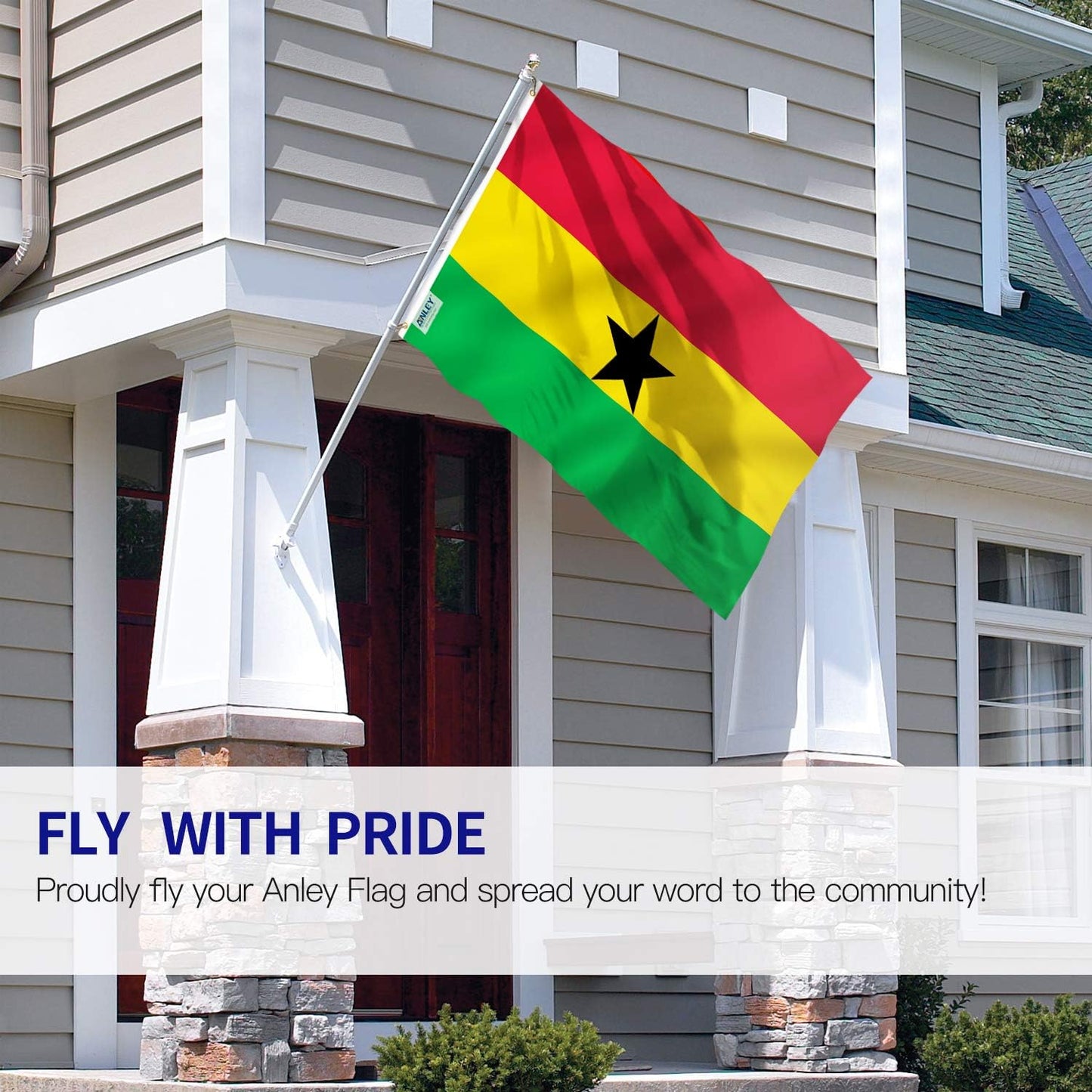 Bandera Ghana 3x5ft poliéster doble costura ojales latón