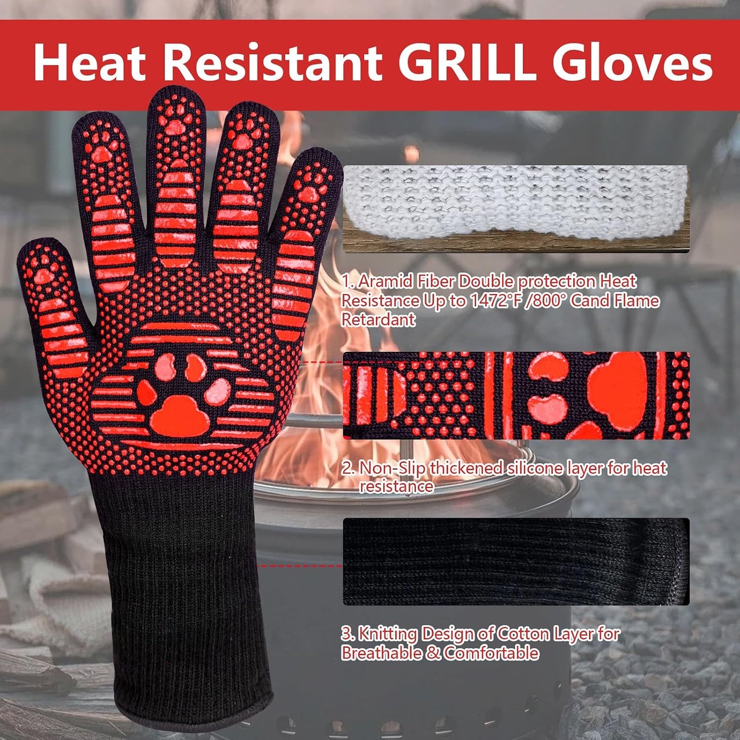 Guantes parrilla alargados 14" ignífugos antideslizantes