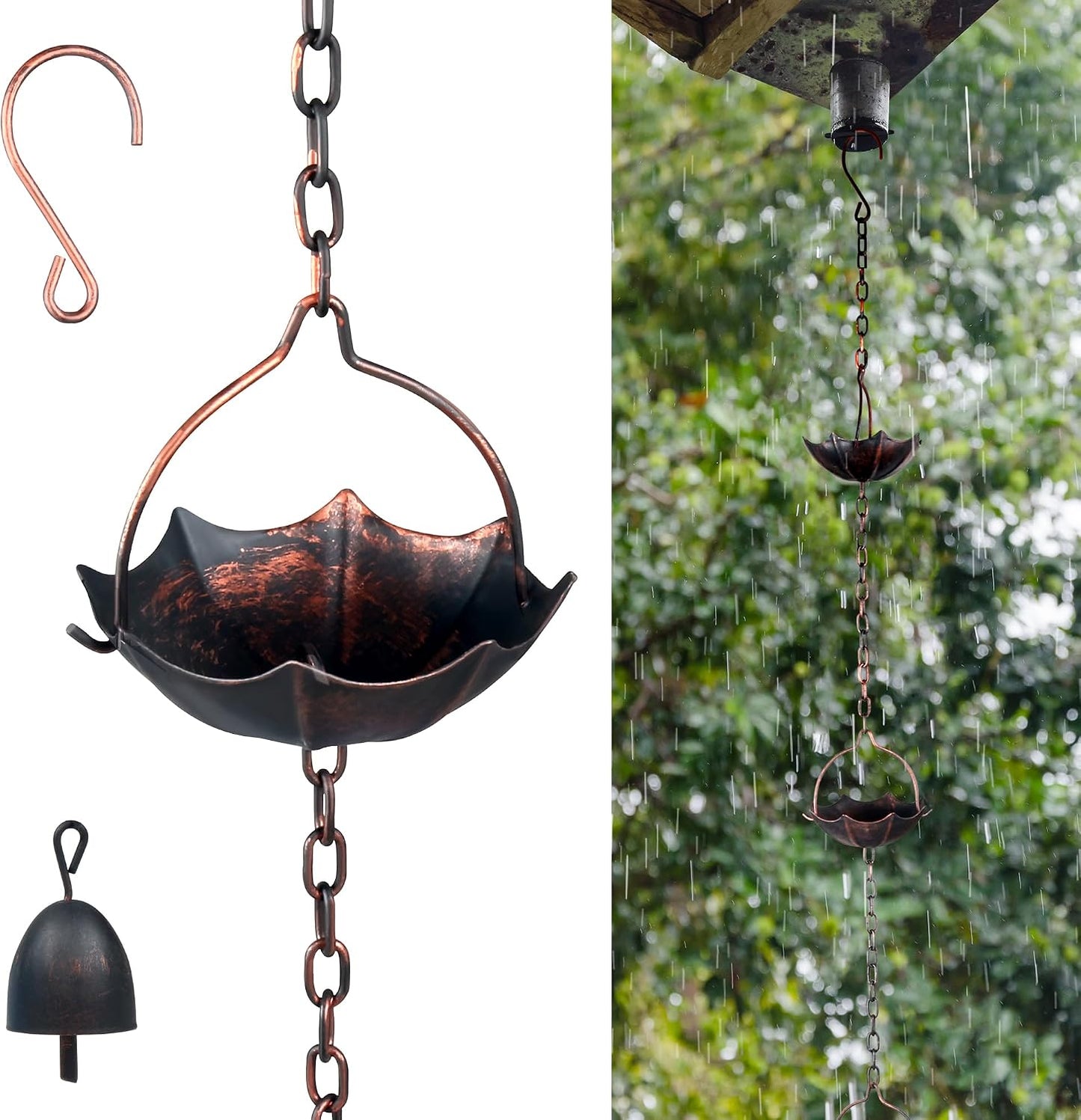 Cadenas lluvia ajustables 12.5ft 12 tazas forma paraguas
