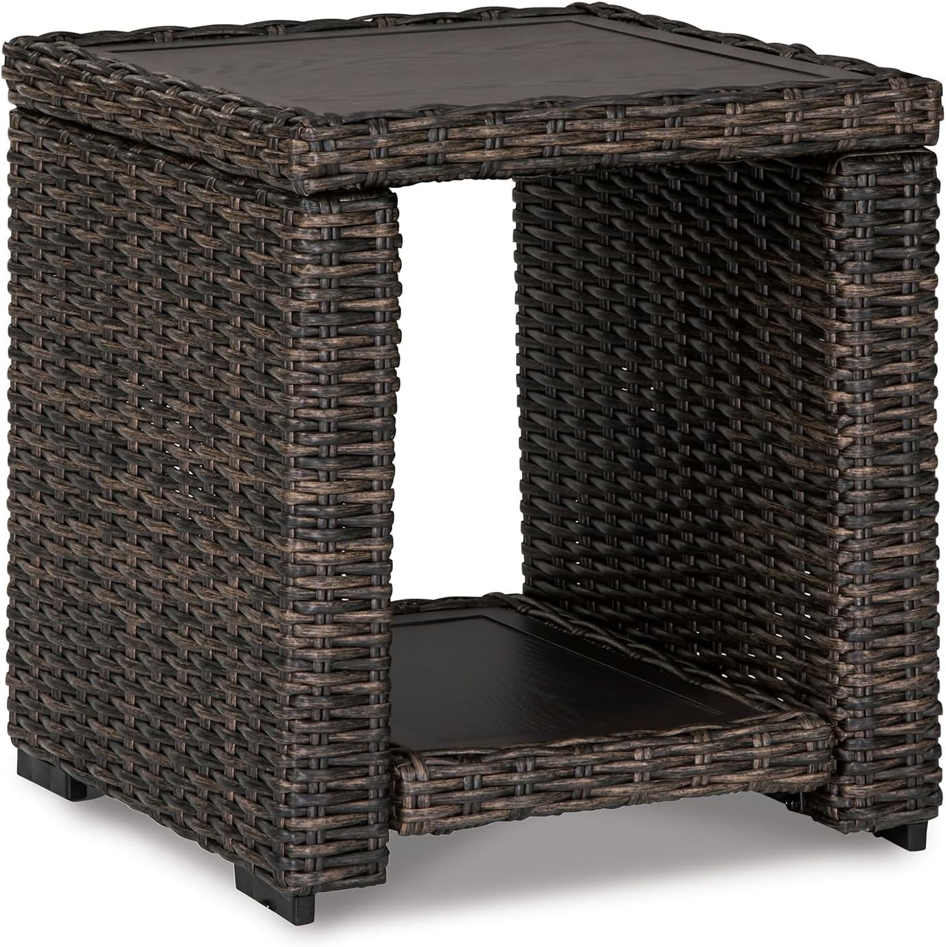 Mesa auxiliar ratán cuadrada exterior 22.25pulg marrón