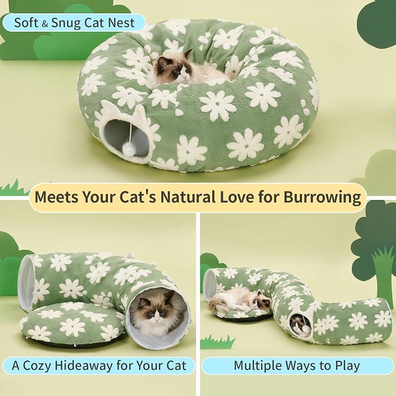Cama túnel para gatos con cojín suave y juguetes