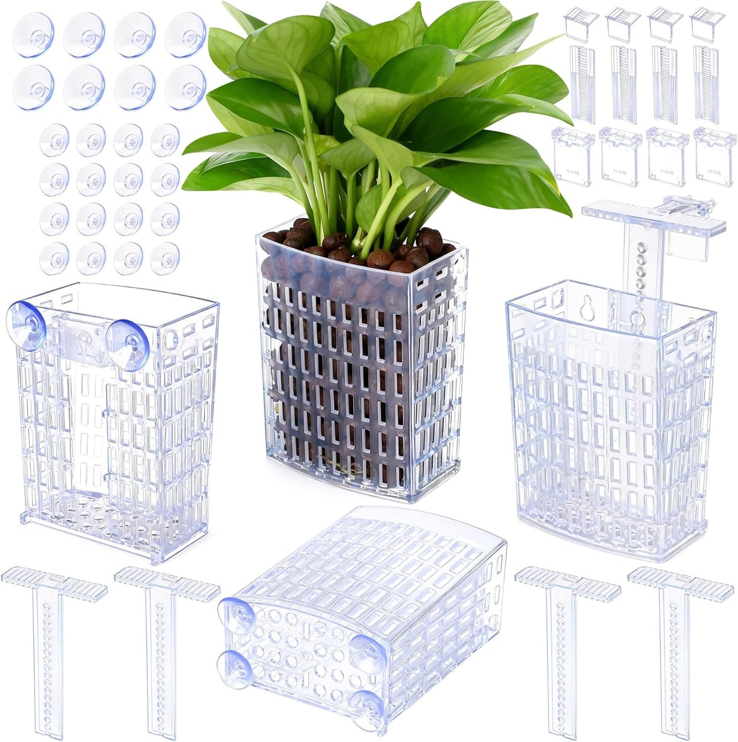 Soporte plantas acuario ajustable con ventosa y gancho 4 pzas