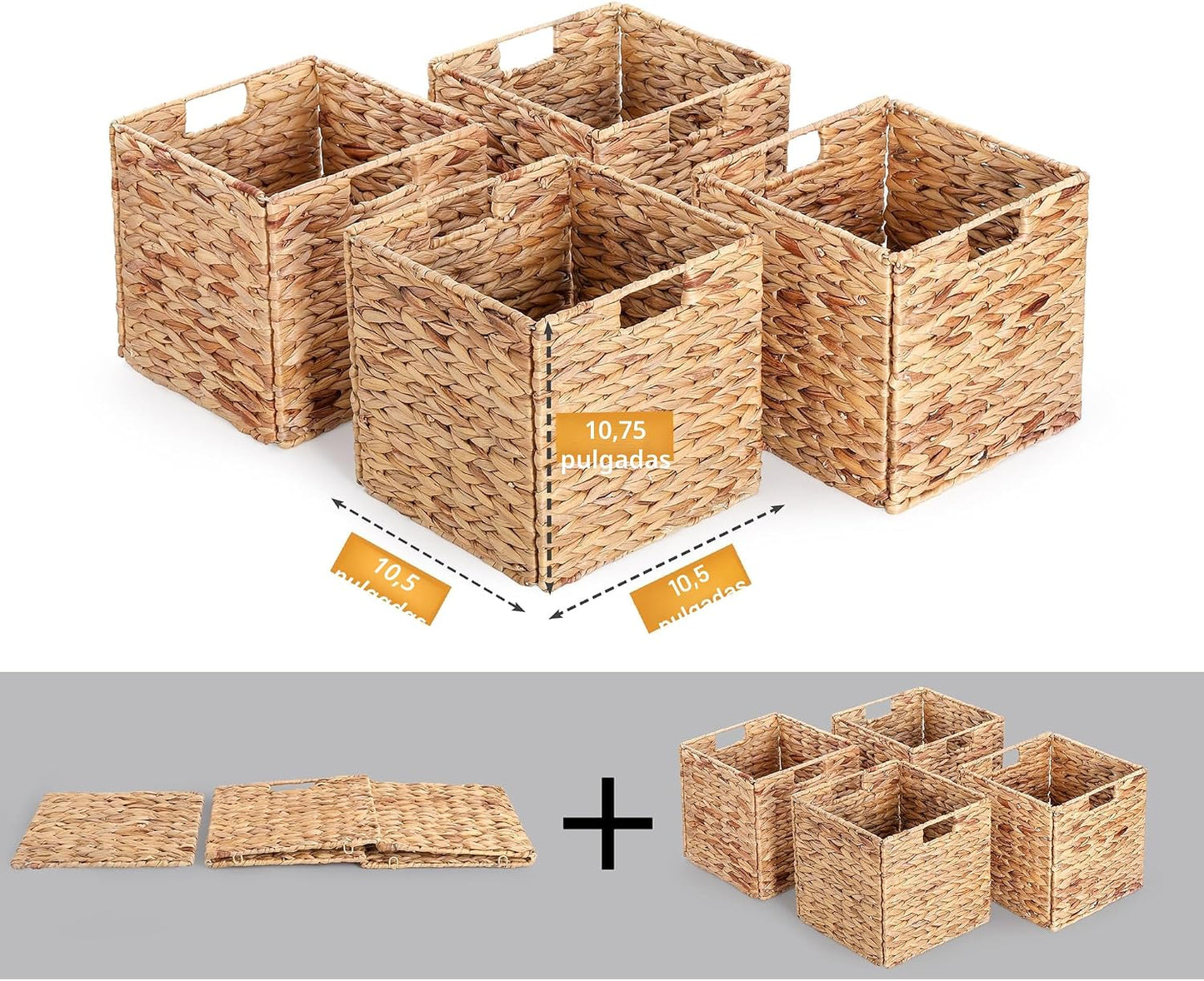 Cestas mimbre 10.5x10.5" plegables set 4