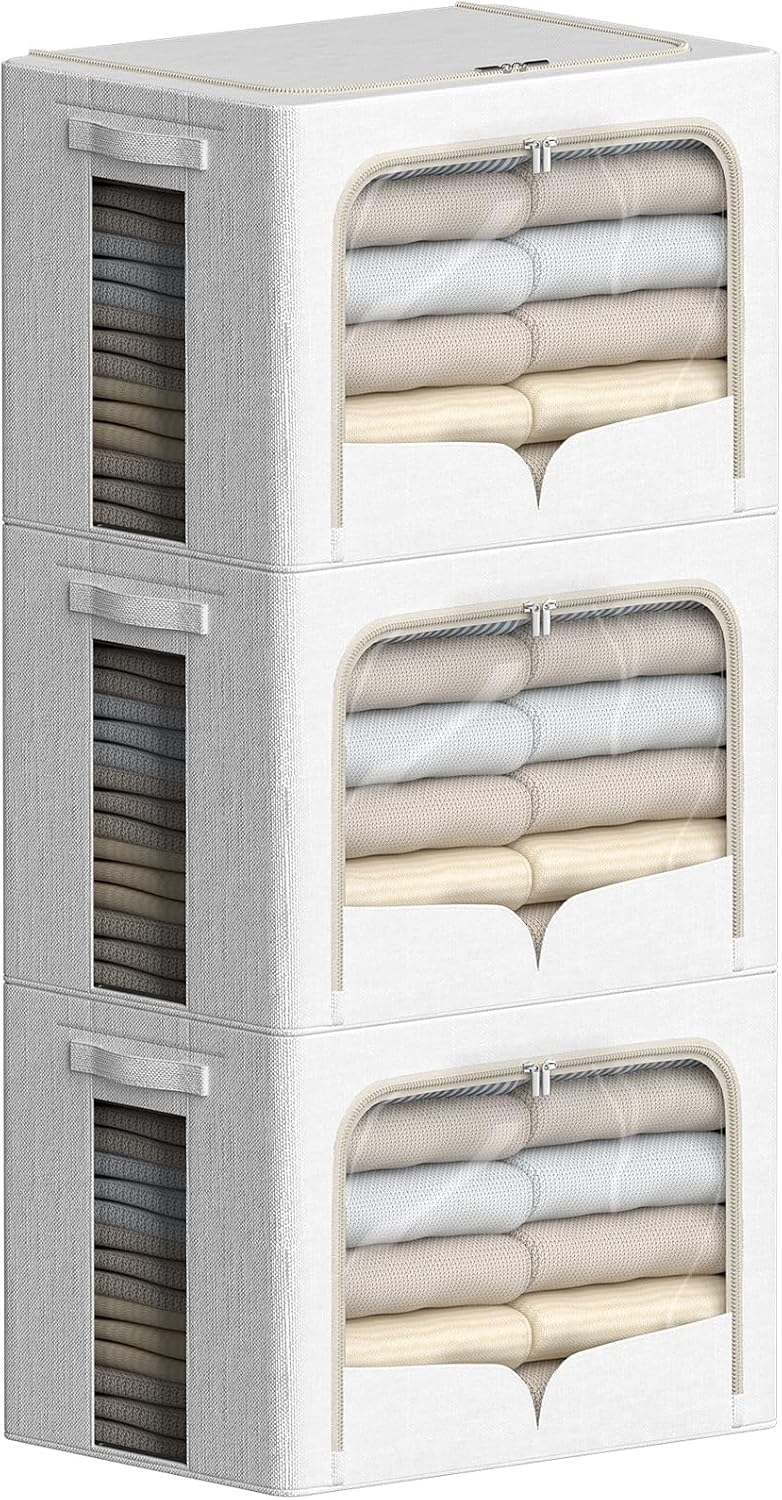 3 Pzas Organiz. Ropa Plegable Marco Metal Caja Apilable