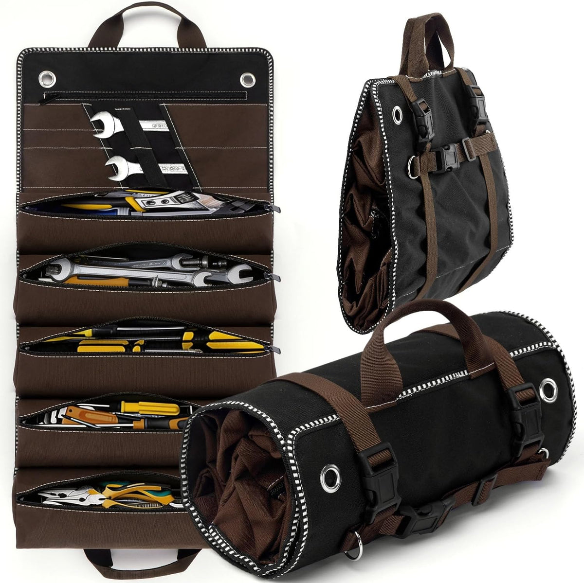 Bolsa herramientas con 15 bolsillos rollo lona