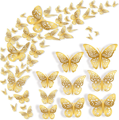 36 Pzas Decoración Pared Mariposa 3D Dorada 3 Tamaños