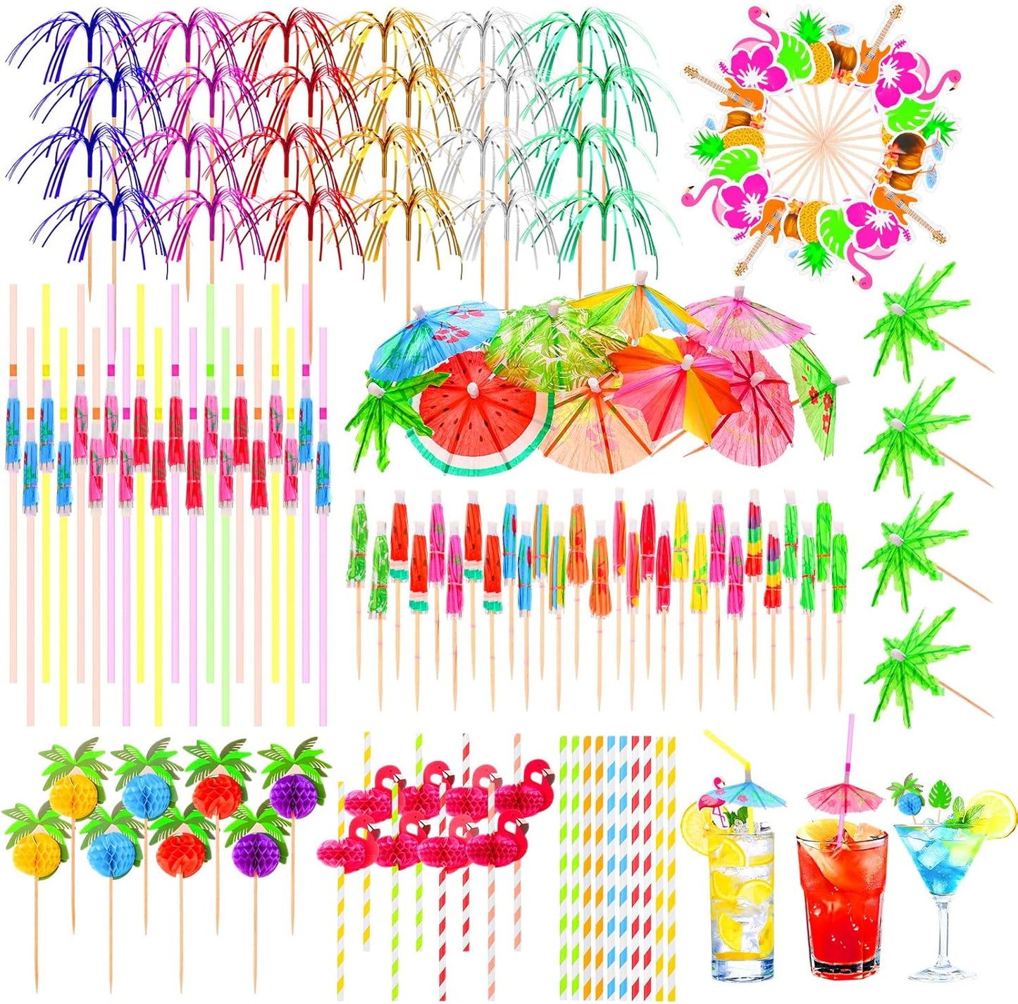 265 Pzas Sombrillas Bebida Frutas Colores Tropicales