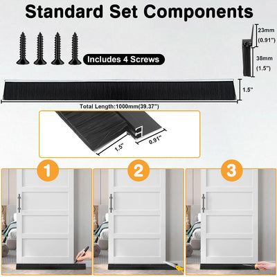 5 Sellos Barrido Doble Capa Puerta 39pulg x 1 1/2pulg Aluminio