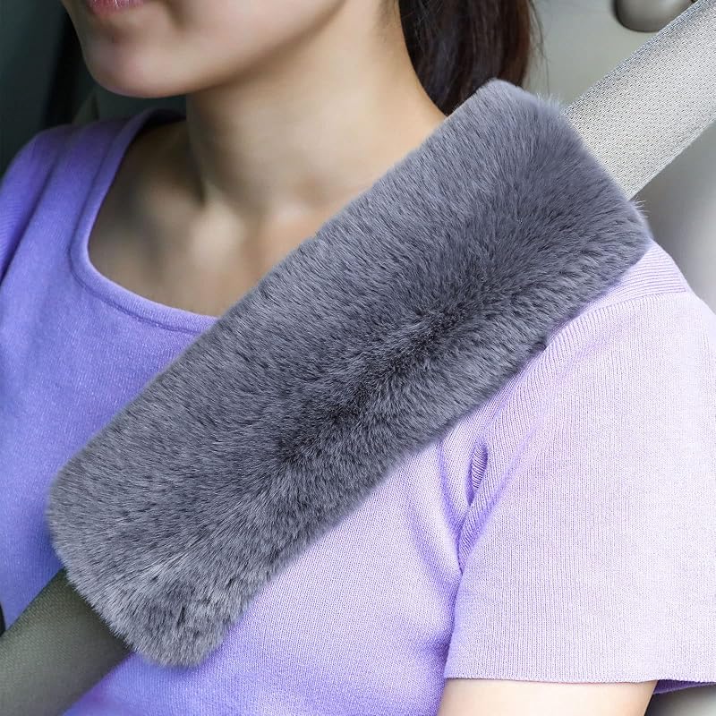 4 Almohadillas cinturón seguridad piel oveja sintética gris