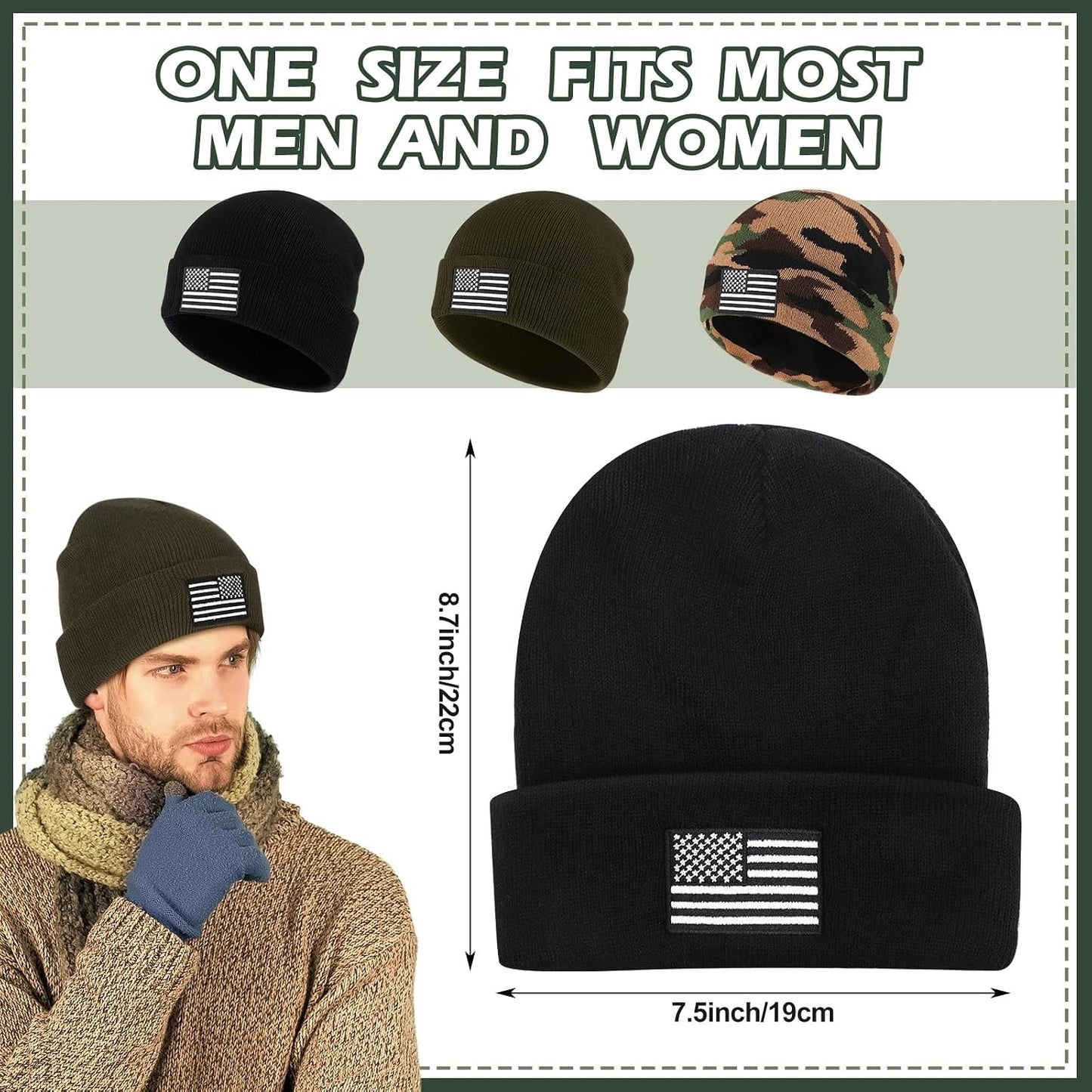 Gorro calavera bandera USA invierno acrílico senderismo