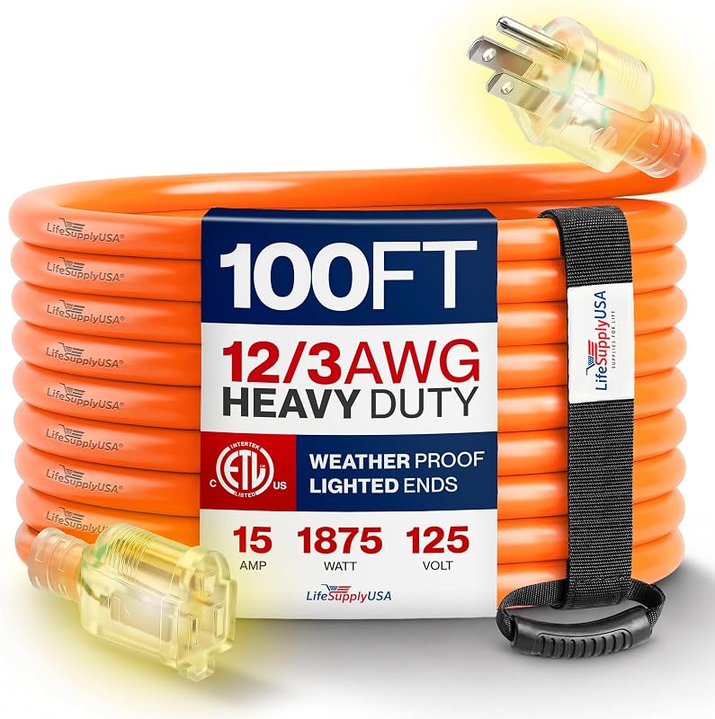 Cable extensión 100ft 12/3 SJTW impermeable ETL 15A