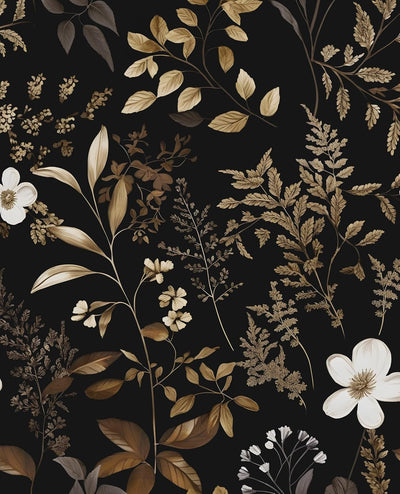 Papel tapiz floral negro autoadhesivo 17.5x118 pulg