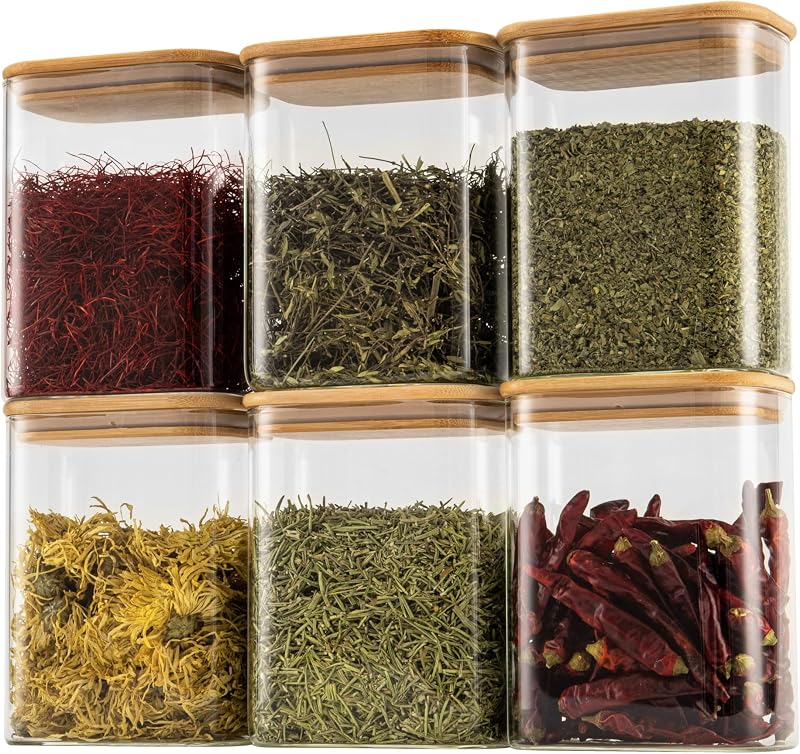 6 Pzas Contenedores Vidrio 37oz Tapas Bambú