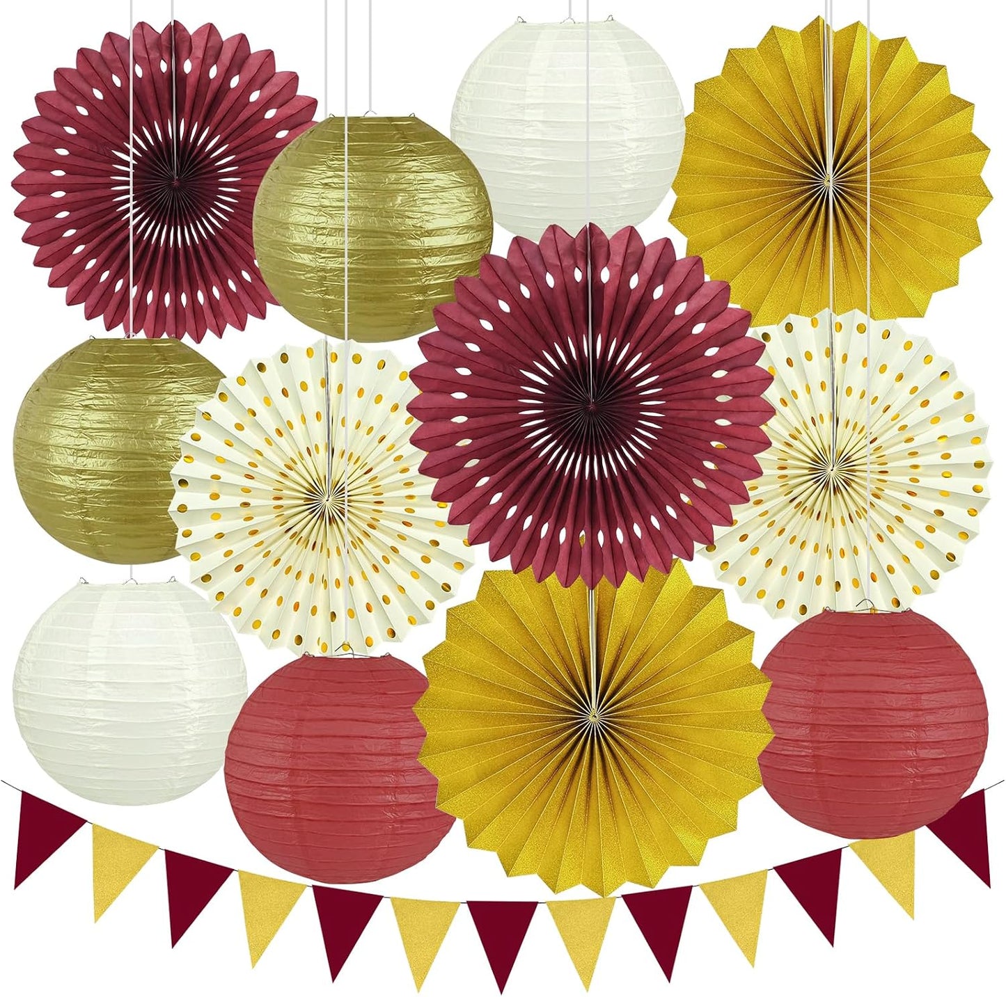 Set 13 decoraciones fiesta granate dorado faroles pancarta