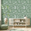 Papel tapiz botánico helecho verde 17.7x354" dormitorio baño