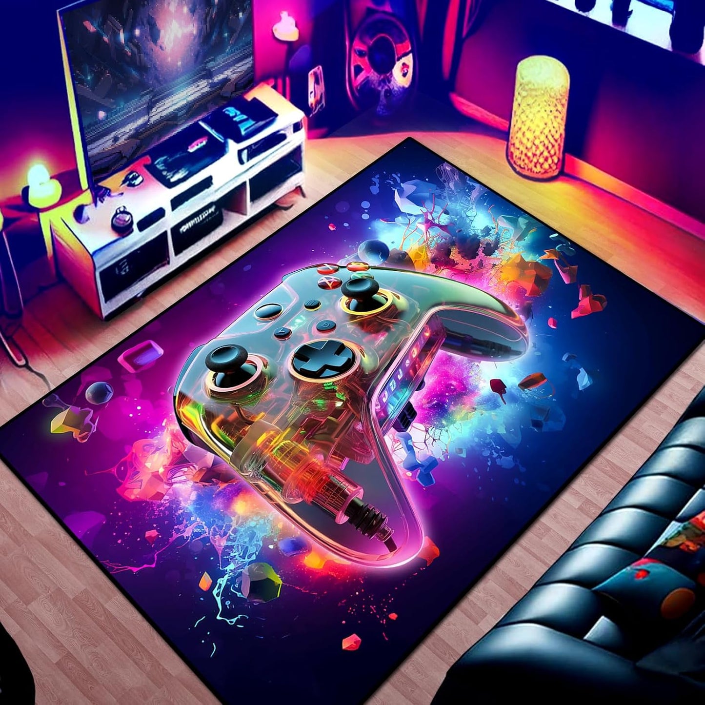 Alfombra 3D transparente con gamepad sala set