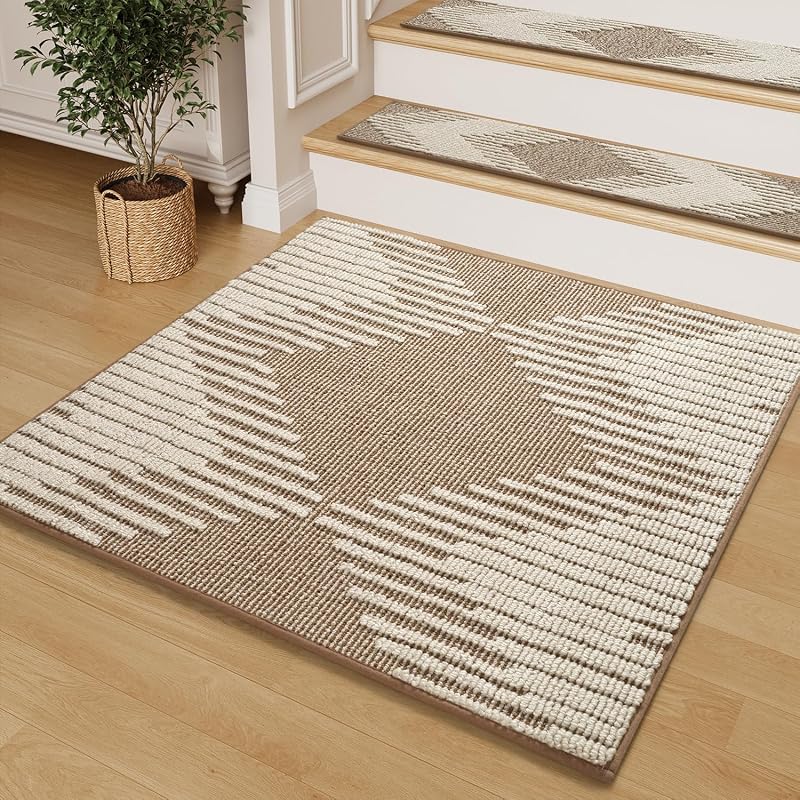 Alfombra paso escalera antiderrap 3D 31x31 Marrón