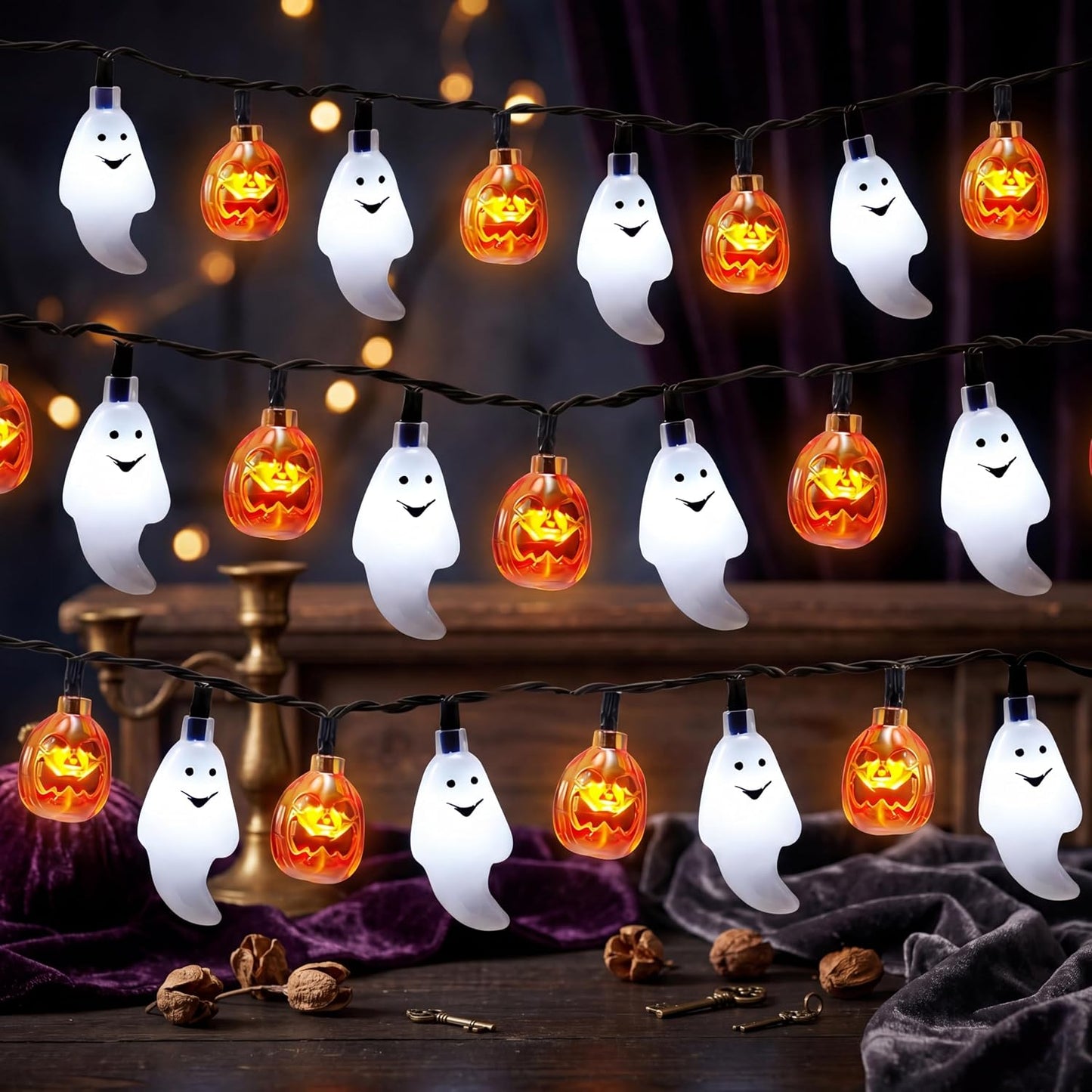Guirnalda luces Halloween 30 LED 8 modos naranja