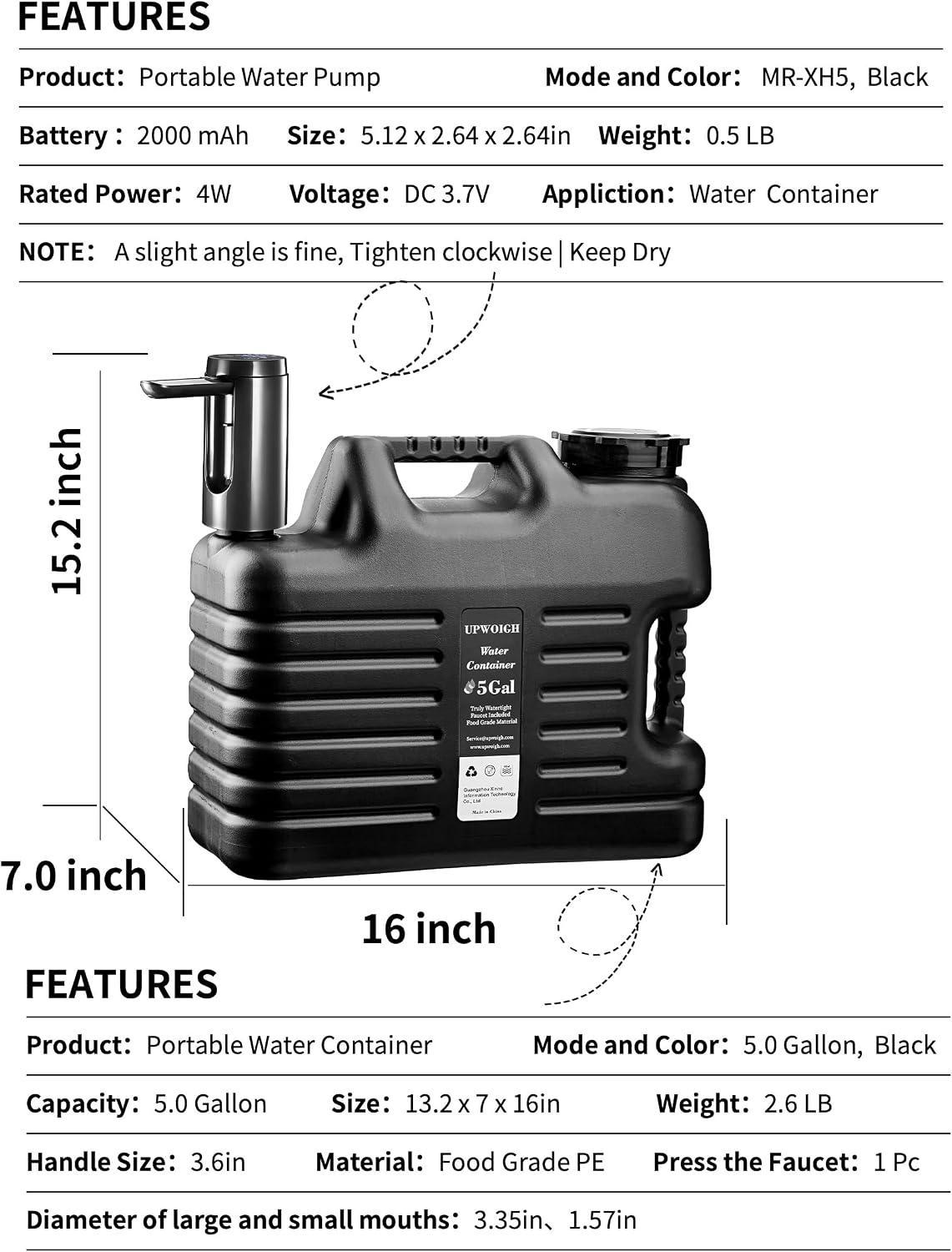 Jarra agua 5gal bomba tactil sin fugas grifo negro