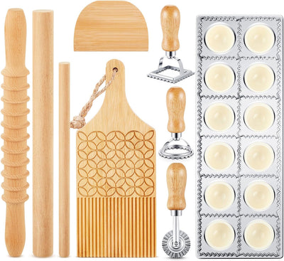 Juego 9 herramientas para hacer pasta y ñoquis con tablero y moldes