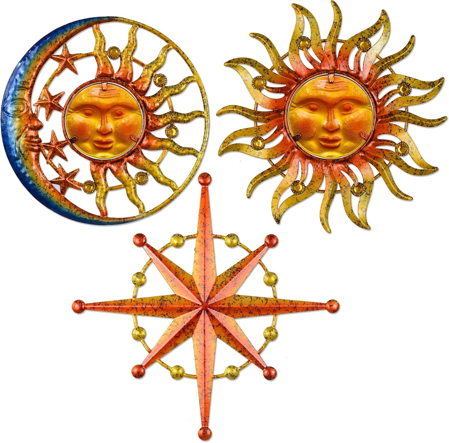 Set 3 decoración pared sol luna para jardín patio