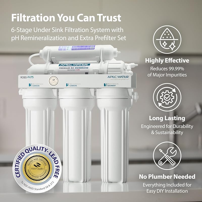Sistema filtración agua pH 75 GPD 6 etapas WQA