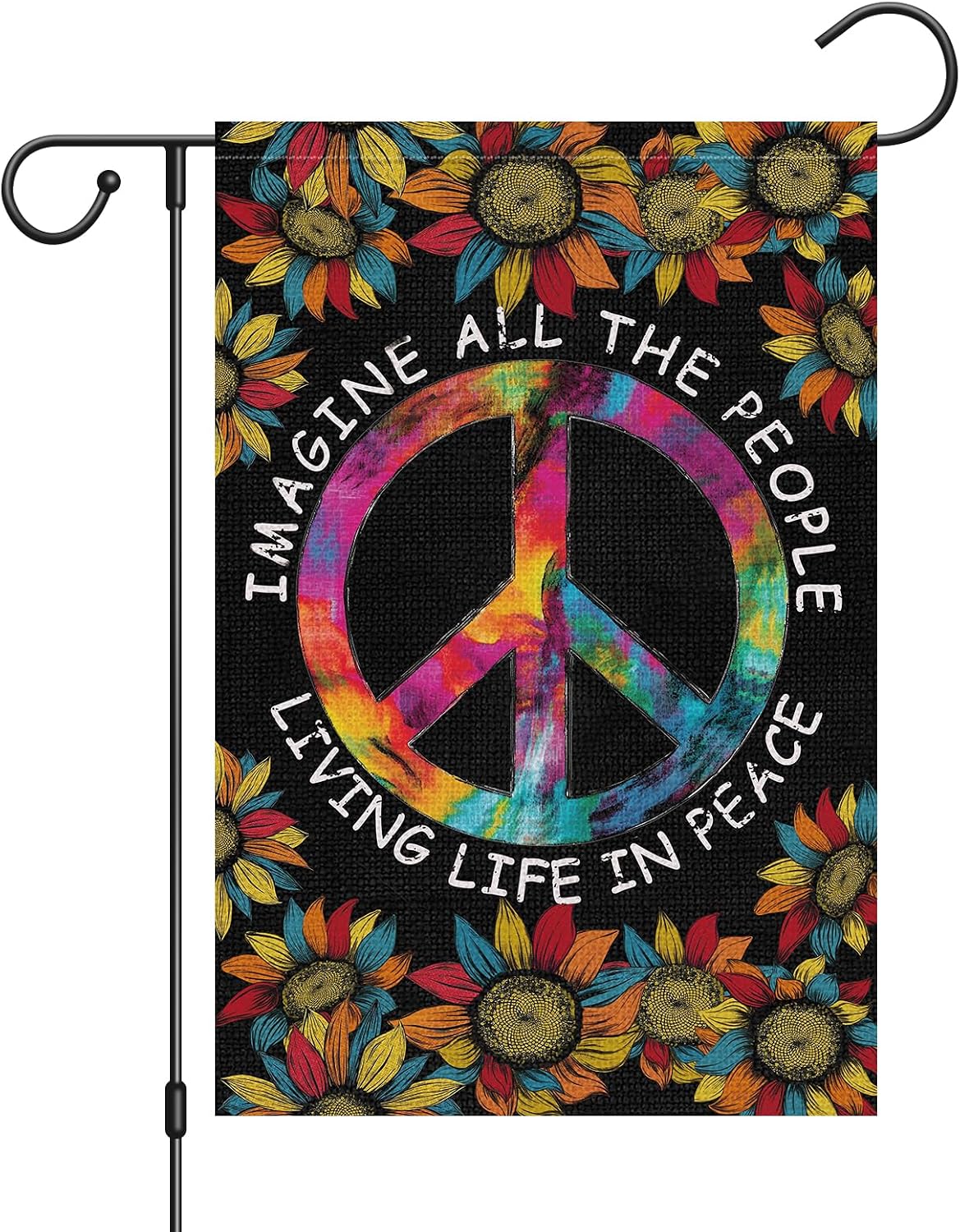 Bandera jardín arcoíris 12x18pulg doble cara arpillera girasol