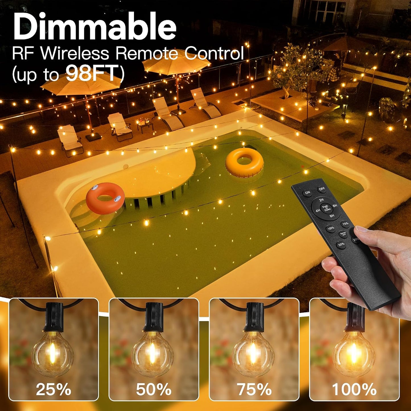 Tira luces exterior 50ft G40 LED regulables impermeable